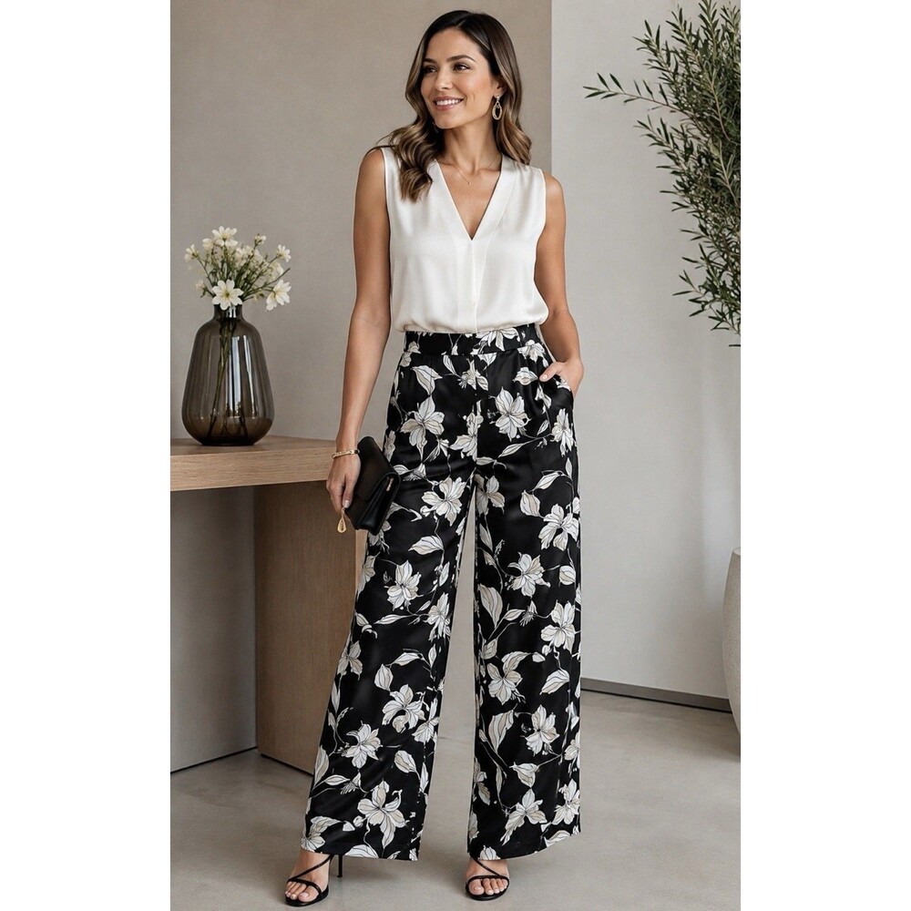 Bailey/44 Palazzo Pants Size M Wide Leg Floral Pockets Elastic Pull-On